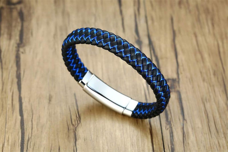 MEALGUET Bible Verse Religious Bracelets Christian Cross Scripture Engraved 2-Tone Black Blue Braided Bracelet Adjustable Wristband for Men,Personalized Inspirational Quotes, Religious Gifts - Image 5